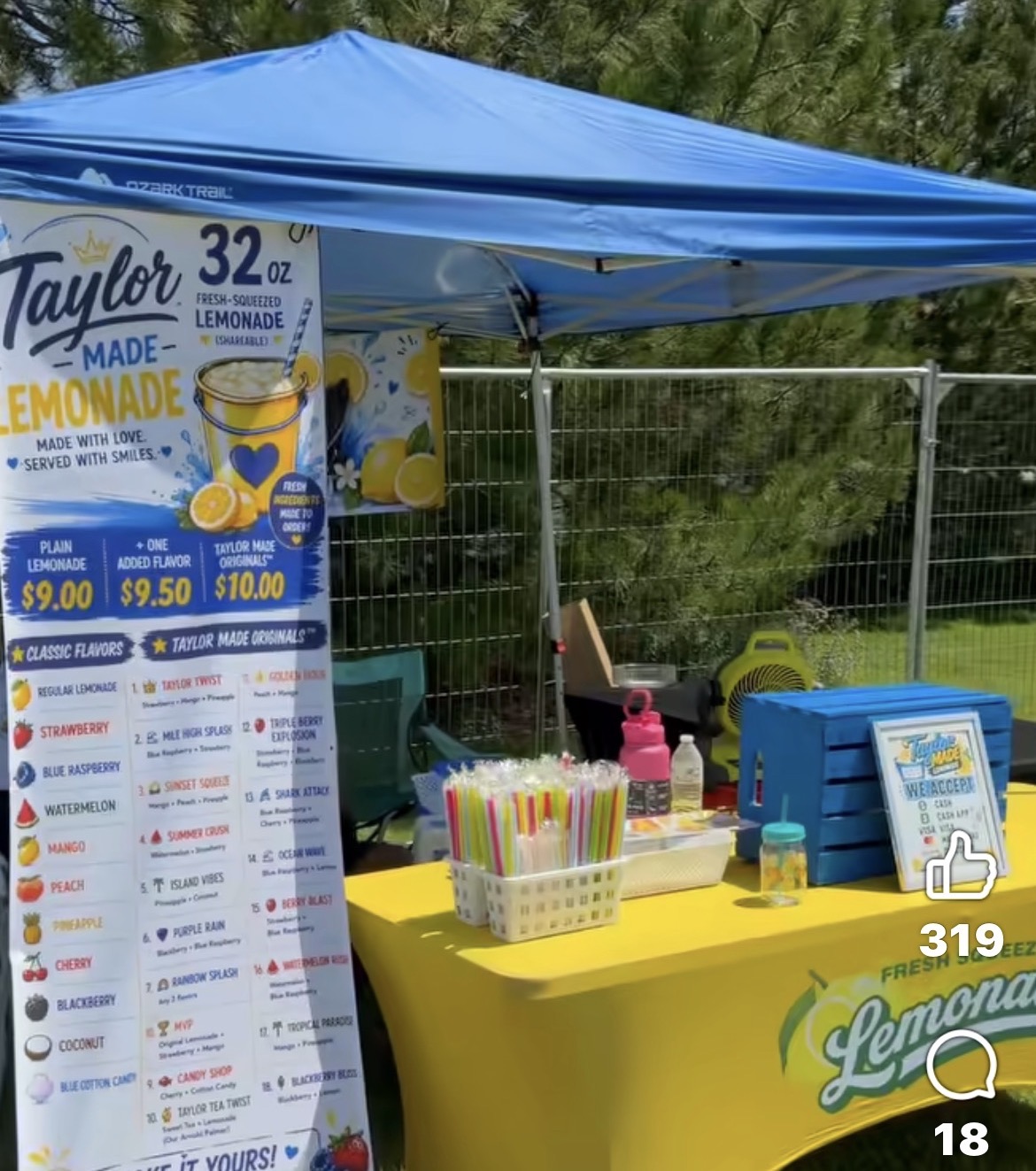 The Taylor Made Lemonade stand set up at a community event